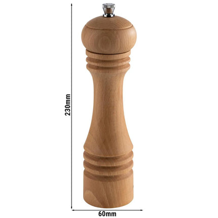 GGM Gastro (6 pcs) Pepper Mill PREMIUM - ETERNAL - Beech Wood - Height: 230mm - Light Brown