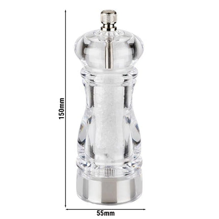 GGM Gastro (6 pcs) Salt Mill PREMIUM - CLEARGRIND - Acrylic - Height: 150mm - Clear