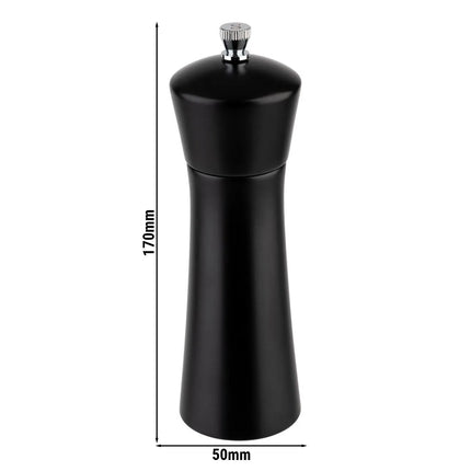 GGM Gastro (6 pcs) Salt Mill PREMIUM - MIDNIGHT - Stainless Steel & Acacia Wood - Height: 170mm - Black