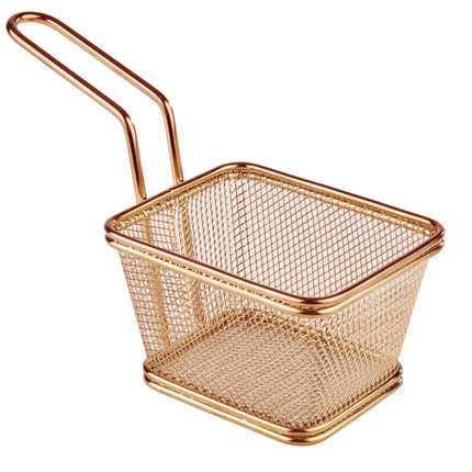 GGM Gastro (6 pcs) Serving Basket - SNACKHOLDER - Stainless Steel - Rectangular - 100x85mm - with 1 Handle - Copper