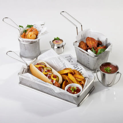GGM Gastro (6 pcs) Serving Basket - SNACKHOLDER - Stainless Steel - Rectangular - 100x85mm - with 1 Handle