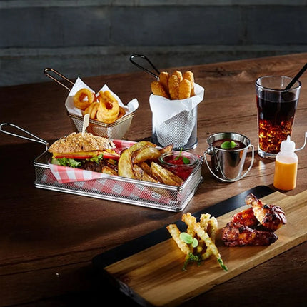 GGM Gastro (6 pcs) Serving Basket - SNACKHOLDER - Stainless Steel - Rectangular - 130x105mm