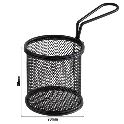 GGM Gastro (6 pcs) Serving Basket - SNACKHOLDER - Stainless Steel - Round - Ø90mm - with 1 Handle - Black