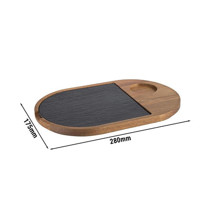GGM Gastro (6 pcs) Serving Board - FUSIONA - 2-piece set - incl. slate plate - acacia wood - 280x175mm - oval