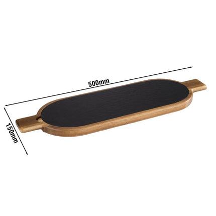 GGM Gastro (6 pcs) Serving Board - FUSIONA - 2-piece set - incl. slate plate - acacia wood - 500x150mm - with handle