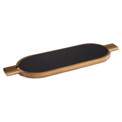 GGM Gastro (6 pcs) Serving Board - FUSIONA - 2-piece set - incl. slate plate - acacia wood - 500x150mm - with handle