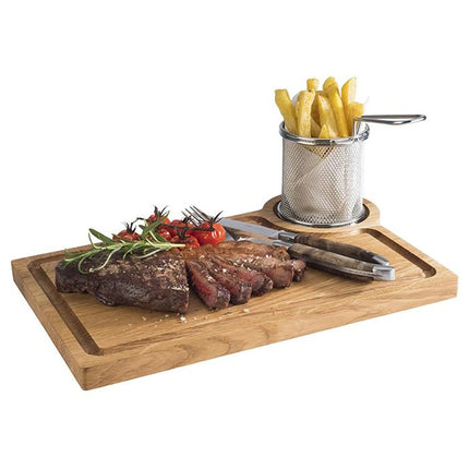 GGM Gastro (6 pcs) Serving Board - OAK - 6-piece set - incl. ramekin recess - oak wood - 370x250mm