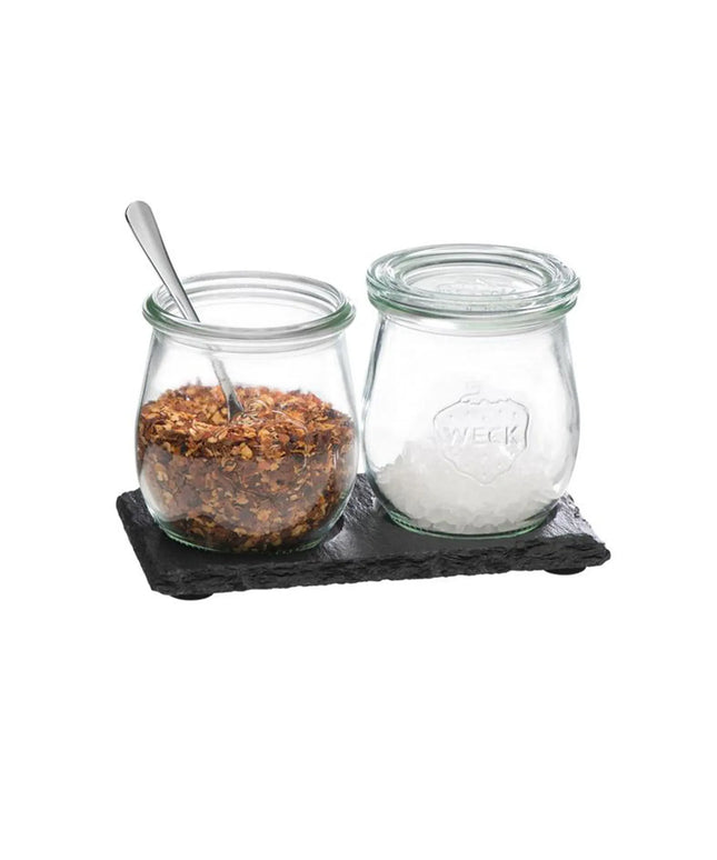 GGM Gastro (6 pcs) Slate Serving Board - Natural Slate - 150x80mm - with 2 recesses Ø 60mm - Black