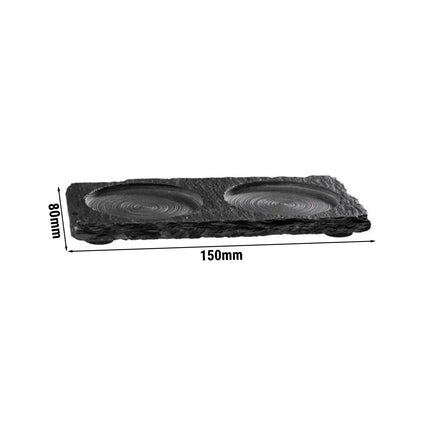 GGM Gastro (6 pcs) Slate Serving Board - Natural Slate - 150x80mm - with 2 recesses Ø 60mm - Black