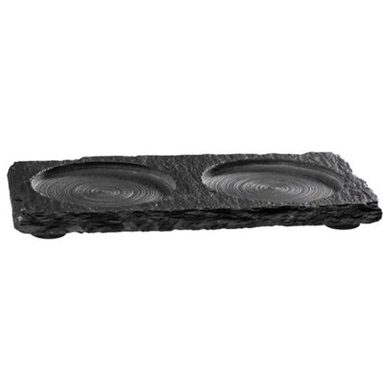 GGM Gastro (6 pcs) Slate Serving Board - Natural Slate - 150x80mm - with 2 recesses Ø 60mm - Black