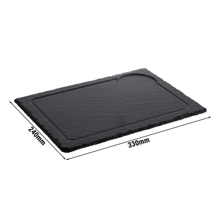 GGM Gastro (6 pcs) Slate Serving Board - Natural Slate - 330x240mm - with 1 recess Ø95mm - with Grooved Border - Black