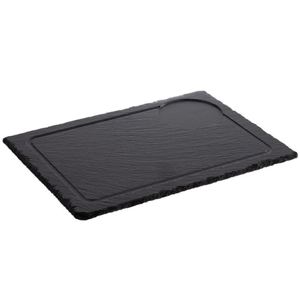 GGM Gastro (6 pcs) Slate Serving Board - Natural Slate - 330x240mm - with 1 recess Ø95mm - with Grooved Border - Black