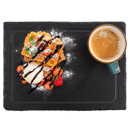 GGM Gastro (6 pcs) Slate Serving Board - Natural Slate - 330x240mm - with 1 recess Ø95mm - with Grooved Border - Black