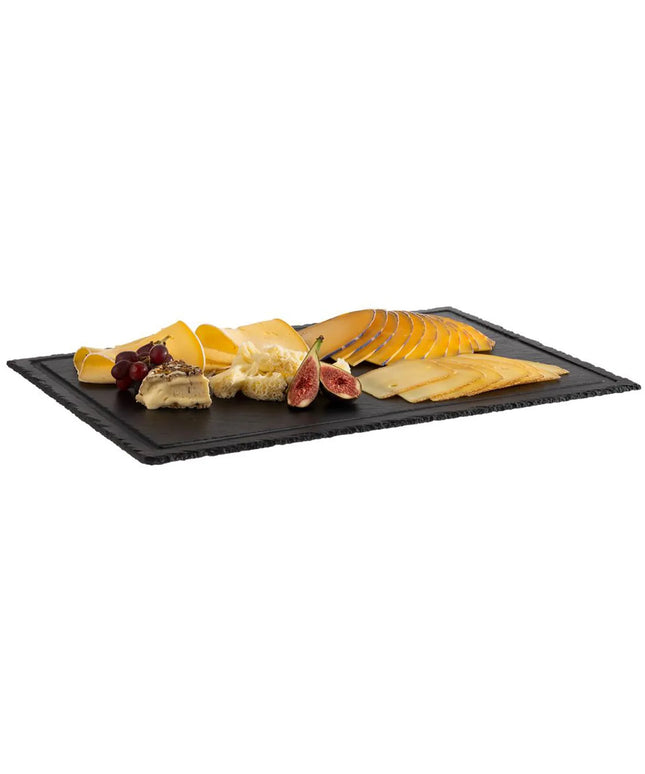 GGM Gastro (6 pcs) Slate Serving Board - Natural Slate - 580x380mm - with Grooved Border - Black