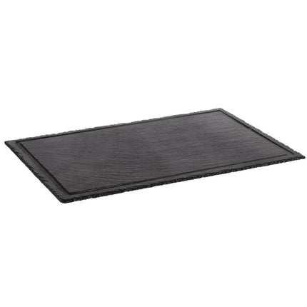GGM Gastro (6 pcs) Slate Serving Board - Natural Slate - 580x380mm - with Grooved Border - Black
