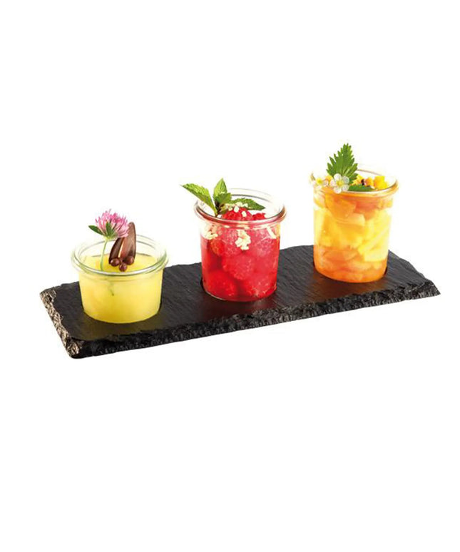 GGM Gastro (6 pcs) Slate Serving Board - Natural Slate - 6-piece set - 280x100mm - with 3 recesses Ø 60mm - Black