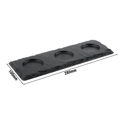 GGM Gastro (6 pcs) Slate Serving Board - Natural Slate - 6-piece set - 280x100mm - with 3 recesses Ø 60mm - Black