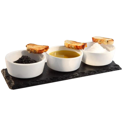 GGM Gastro (6 pcs) Slate Serving Board - Natural Slate - 6-piece set - 280x100mm - with 3 recesses Ø 60mm - Black