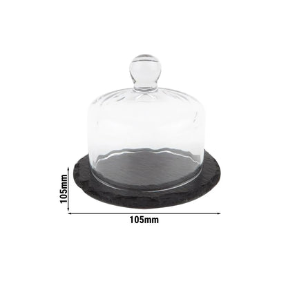 GGM Gastro (6 pcs) Slate Serving Board - with Glass Cloche - Natural Slate - 2-piece set - Ø105mm - Height: 95mm - Black