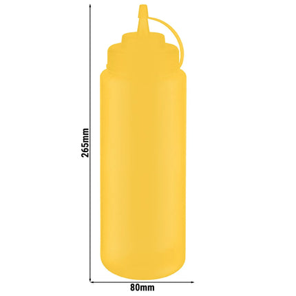 GGM Gastro (6 pcs) Squeeze Sauce Bottle - Polyethylene (LDPE) - 1020ml - Ø 80mm - with Screw Top Cap - Yellow