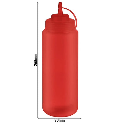 GGM Gastro (6 pcs) Squeeze Sauce Bottle - Polyethylene (LDPE) - 1020ml - Ø 80mm - with Screw Top Cap - Red