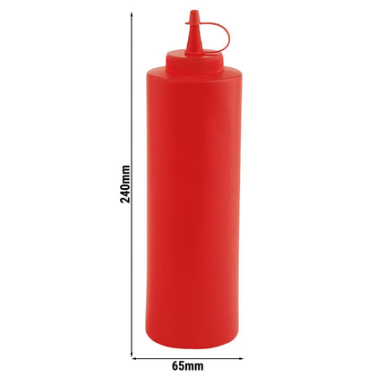 GGM Gastro (6 pcs) Squeeze Sauce Bottle - Polyethylene (LDPE) - 650ml - Ø 65mm - with Screw Top Cap - Red
