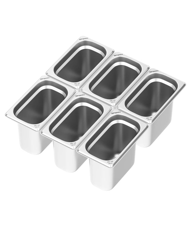 GGM Gastro (6 pcs) Stainless Steel Gastronorm Pan GN 1/4 - Depth: 200mm