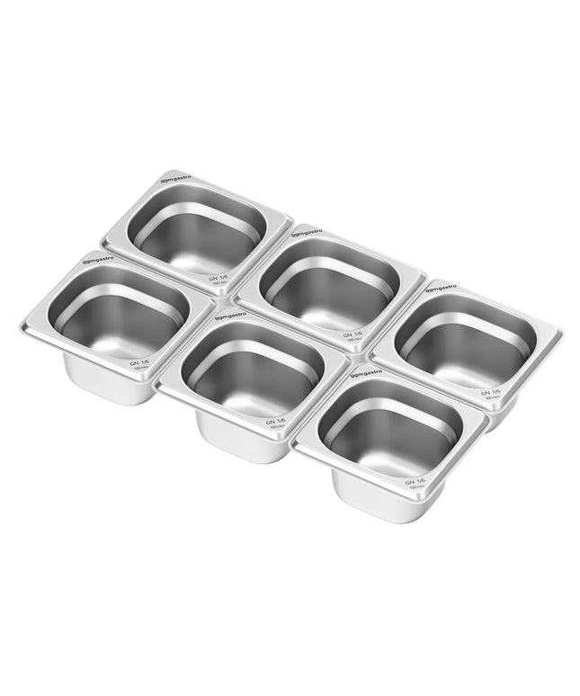 GGM Gastro (6 pcs) Stainless Steel Gastronorm Pan GN 1/6 - Depth: 100mm