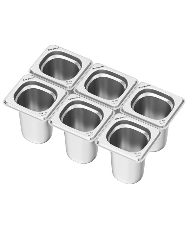GGM Gastro (6 pcs) Stainless Steel Gastronorm Pan GN 1/6 - Depth: 200mm