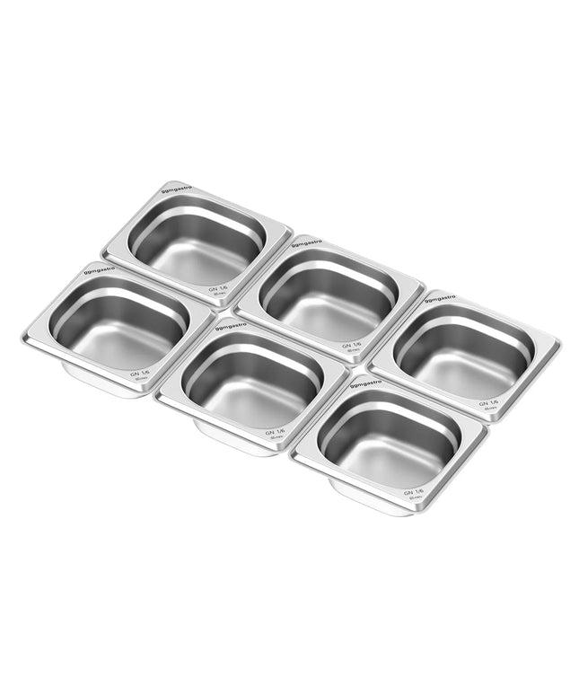 GGM Gastro (6 pcs) Stainless Steel Gastronorm Pan GN 1/6 - Depth: 65mm
