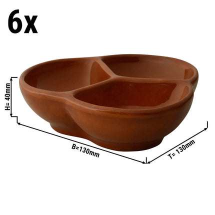 GGM Gastro (6 pcs) Tapas 3 compartment bowl - CLASSICO - Stoneware - 130x130mm - Brown