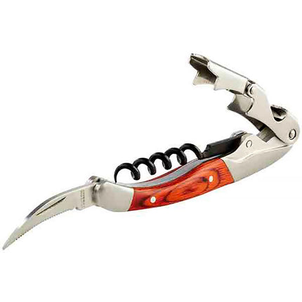GGM Gastro (6 pcs) Waiter’s Friend Corkscrew - PREMIUM - PRO - Wooden Handle - Double-Hinged - with Foil Cutter - Teflon-Coated Worm - Length: 115mm - Brown Handle