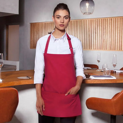 GGM Gastro (6 pieces) KARLOWSKY | Short Chef Bib Apron Basic – Raspberry - 750x600 mm - Adjustable Neck Strap