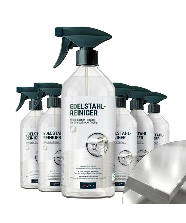 GGM Gastro (6 pieces) Stainless Steel Cleaner & Polish Spray – 750 ml - eco‑friendly - 3‑in‑1 degreaser