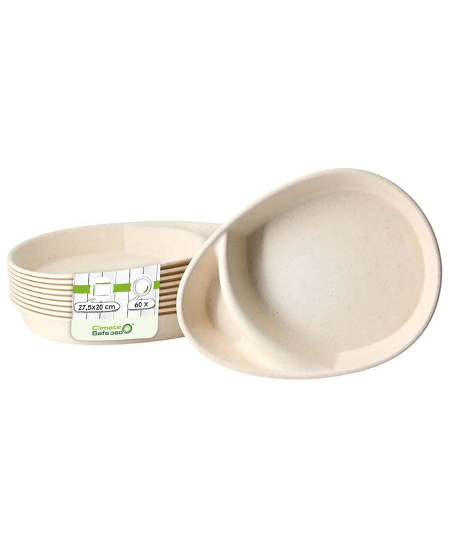 GGM Gastro (60 pcs) Compartment Tray - 275x200mm - with 2 compartments - teardrop-shaped - Cream White - Bio-Compound