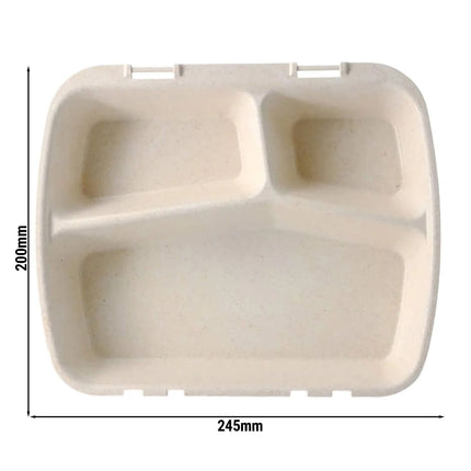 GGM Gastro (60 pcs) Reusable 3-Compartment Takeaway Container - 245x200mm - Cream White - Stackable