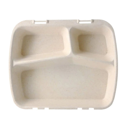 GGM Gastro (60 pcs) Reusable 3-Compartment Takeaway Container - 245x200mm - Cream White - Stackable