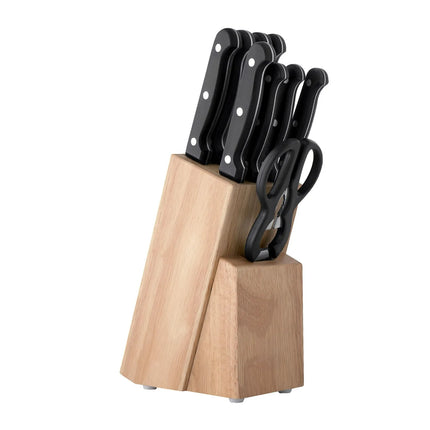 GGM Gastro (9 pieces) Kitchen Knife Block Set – Stainless Steel Blades - Wood Block - Scissors & Honing Steel