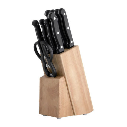 GGM Gastro (9 pieces) Kitchen Knife Block Set – Stainless Steel Blades - Wood Block - Scissors & Honing Steel
