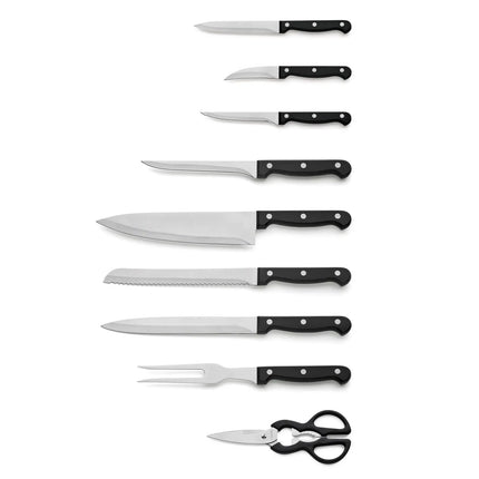 GGM Gastro (9 pieces) Kitchen Knife Block Set – Stainless Steel Blades - Wood Block - Scissors & Honing Steel