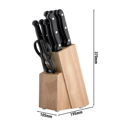 GGM Gastro (9 pieces) Kitchen Knife Block Set – Stainless Steel Blades - Wood Block - Scissors & Honing Steel