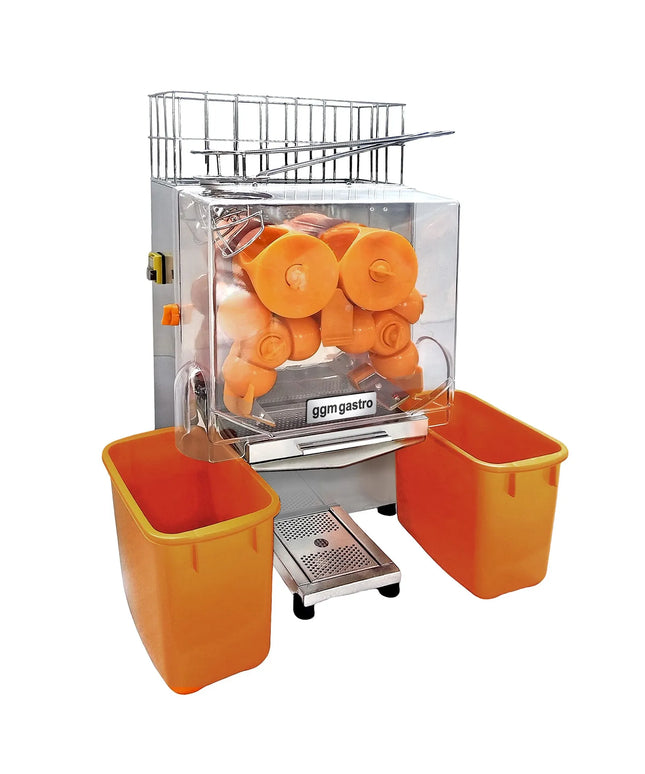 GGM Gastro Automatic Orange Juicer - 120W - 47kg - with 20 oranges/min, orange size 40-80mm, automatic feed, self-service - Stainless Steel