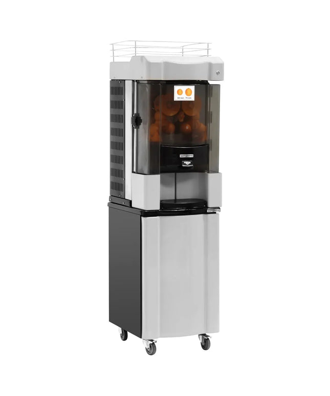 GGM Gastro Automatic Orange Juicer - 370W - 100kg - with 25 oranges/min, 60–75mm oranges, automatic feed, peel collection, self-service - Grey - incl. base frame