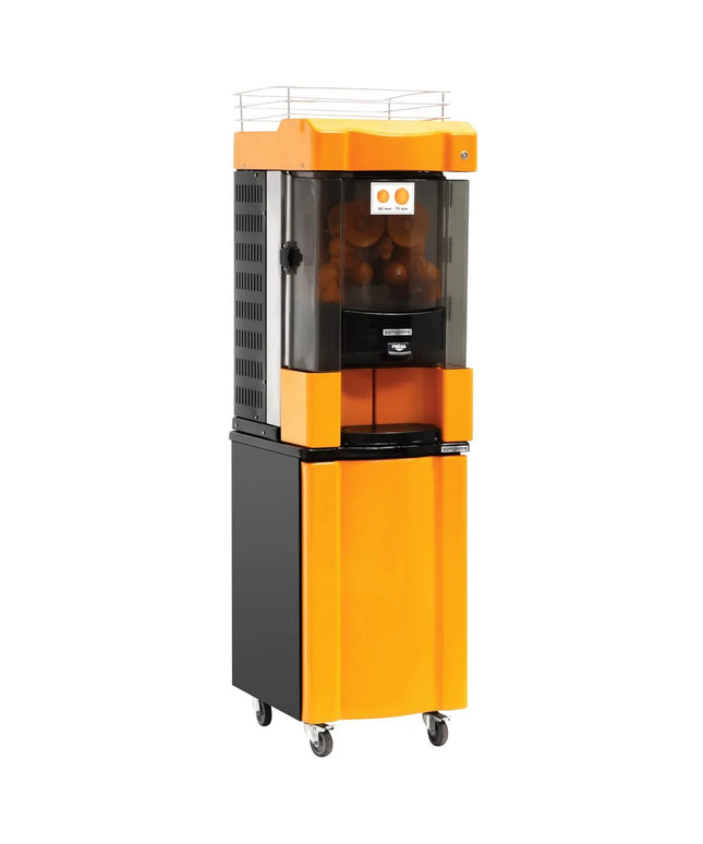 GGM Gastro Automatic Orange Juicer - 370W - 100kg - with 25 oranges/min, orange size 60-75mm, automatic feed, peel collection, self-service - Orange - incl. base frame