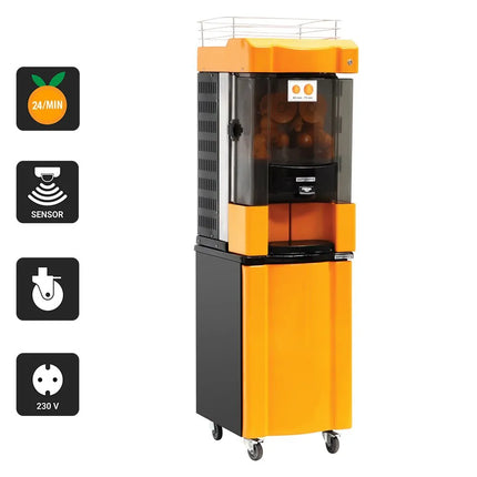 GGM Gastro Automatic Orange Juicer - 370W - 100kg - with 25 oranges/min, orange size 60-75mm, automatic feed, peel collection, self-service - Orange - incl. base frame