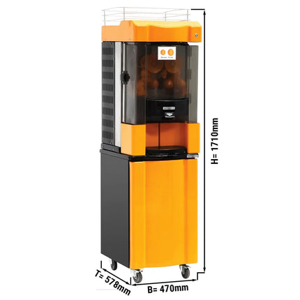 GGM Gastro Automatic Orange Juicer - 370W - 100kg - with 25 oranges/min, orange size 60-75mm, automatic feed, peel collection, self-service - Orange - incl. base frame