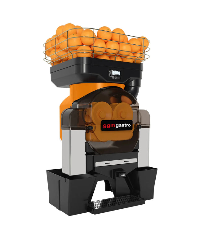 GGM Gastro Automatic Orange Juicer - 550W - 58kg - with automatic feed, 45 oranges/min, orange size 60-80mm, push & juice button, peel collection - Orange