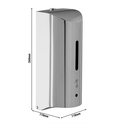 GGM Gastro Automatic Soap Dispenser - 1000ml - Stainless steel - wall mounted, touch‑free, automatic, lockable, refillable reservoir