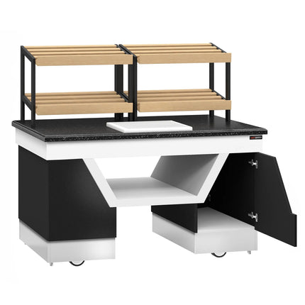 GGM Gastro Bakery Buffet Display Counter BELFAST - 1600mm - with 2 shelves - on castors - black granite worktop