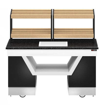 GGM Gastro Bakery Buffet Display Counter BELFAST - 1600mm - with 2 shelves - on castors - black granite worktop